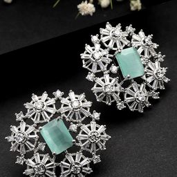KARATCART Lime Green American Diamond Studs Earrings-21