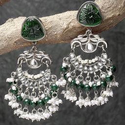 KARATCART Silver-Plated Stone-Studded Dangler Chandbalis Earrings-32