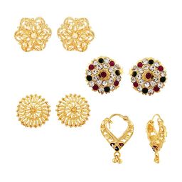 Vighnaharta Pack Of 4 Floral Gold-Plated Studs Earrings-image-36