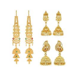 Vighnaharta Set of 3 Gold-Plated Stone Studded Jhumkas-14