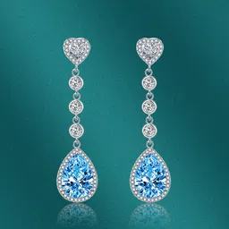 Designs & You Cubic Zirconia Silver Plated Teardrop Shaped Drop Earrings-1