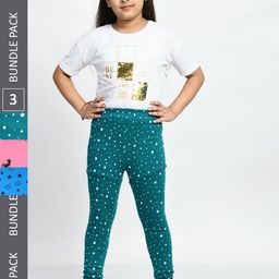 BAESD Girls Pack Of 3 Printed Pure Cotton Super Soft Churidar-Length Leggings-image-74