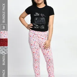 BAESD Girls Pack Of 3 Conversational Printed Pure Cotton Churidar-Length Leggings-image-51