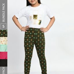 BAESD Girls Pack Of 5 Printed Cotton Churidar-Length Leggings-image-27
