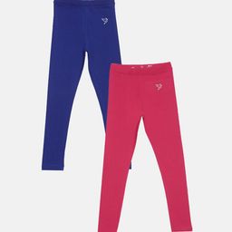 TWIN BIRDS Girls Pack Of 2 Blue & Pink Pure Cotton Tailored-Fit Ankle-Length Leggings-image-37