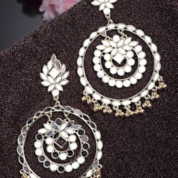 KARATCART Gold-Toned & White Classic Chandbalis Earrings-16