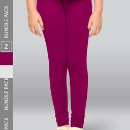 LYRA Girls Pack Of 2 Churidar-Length Cotton Breathable Leggings-image-89