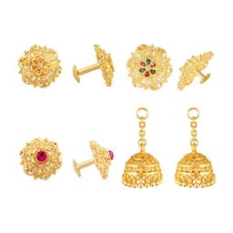 Vighnaharta Set Of 3 Gold Plated Floral Jhumkas Earrings-21