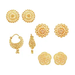 Vighnaharta Set Of 4 Gold-Plated Floral Hoop Earrings-image-91