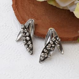 TEEJH Silver-Plated Oxidised Contemporary Studs Earrings-5