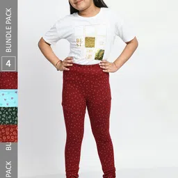 BAESD Girls Pack Of 4 Conversational Printed Pure Cotton Churidar-Length Leggings-image-72
