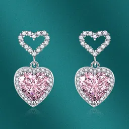 Designs & You Silver-Plated Cubic Zirconia-Studded Heart Shaped Drop Earrings-5