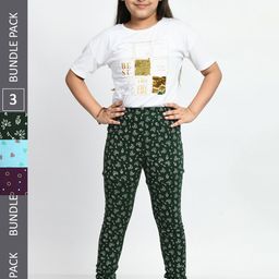 BAESD Girls Pack Of 3 Printed Pure Cotton Churidar-Length Leggings-image-93