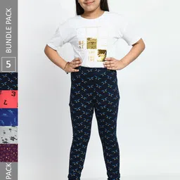 BAESD Girls Pack of 5 Printed Super Soft Pure Cotton Churidar- Length Leggings-image-97