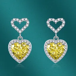 Designs & You Silver-Plated Cubic Zirconia Studded Heart Shaped Drop Earrings-image-76