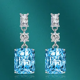 Designs & You Silver-Plated Cubic Zirconia-Studded Square Shaped Drop Earrings-12