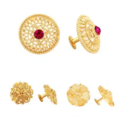 Vighnaharta Set Of 3 Gold-Plated Floral Studs Earrings-image-64