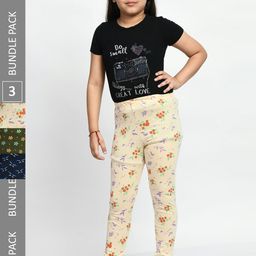 BAESD Girls Pack Of 3 Printed Cotton Churidar-Length Leggings-image-119