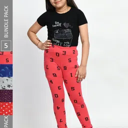 BAESD Girls Pack Of 5 Printed Cotton Churidar-Length Leggings-image-42