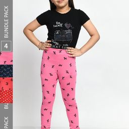BAESD Girls Pack of 4 Printed Super Soft Pure Cotton Churidar- Length Leggings-image-40