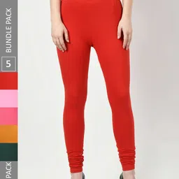 BAESD Pack Of 5 Cotton Lycra Slim-Fit Soft Churidar-Length Leggings-image-19