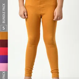 BAESD Girls Pack Of 5 Churidar-length Super Soft Cotton Lycra Leggings-image-88