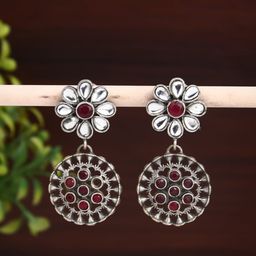 Anvik Silver-Plated Contemporary Oxidised Drop Earrings-38