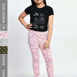 BAESD Girls Pack Of 3 Printed Pure Cotton Super Soft Churidar-Length Leggings-image-67