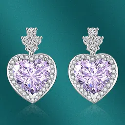 Designs & You Cubic Zirconia Silver Plated Heart Shaped Drop Earrings-8