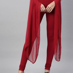TWIN BIRDS Women Maroon Matching Shawl with Churidar-Length Legging Combo-image-68
