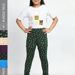 BAESD Girls Pack Of 5 Printed Cotton Churidar Length Leggings-image-87