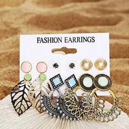 YouBella Set of 6 Gold-Plated Stone Studded Earrings-5