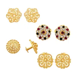 Vighnaharta Set Of 4 Gold Plated Cubic Zirconia Floral Studs-39