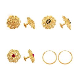 Vighnaharta Set Of 4 Floral Gold-Plated Studs Earrings-48