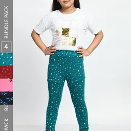 BAESD Girls Pack Of 4 Printed Pure Cotton Super Soft Churidar-Length Leggings-image-26