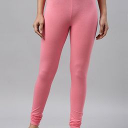 Go Colors Women Pink Solid Cotton Churidar-Length Leggings-image-88