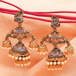 KARATCART Contemporary Meena Double Jhumkas Earrings-image-81