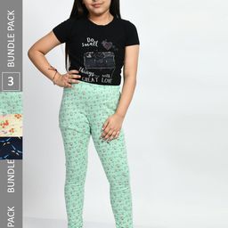 BAESD Girls Pack Of 3 Conversational Printed Pure Cotton Churidar-Length Leggings-image-83