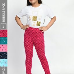 BAESD Girls Pack Of 5 Printed Pure Cotton Super Soft Churidar-Length Leggings-image-47