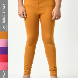 BAESD Girls Pack Of 5 Mid-Rise Churidar-Length Leggings-image-76