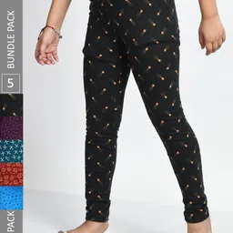 BAESD Girls Pack Of 5 Printed Super Soft Cotton Ankle-Length Leggings-image-49