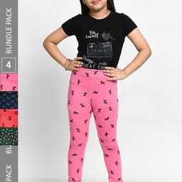 BAESD Girls Pack of 4 Printed Super Soft Pure Cotton Churidar- Length Leggings-image-67