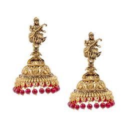 Shining Jewel - By Shivansh Gold-Plated Artificial Beads Temple Jhumkas Earrings-image-29