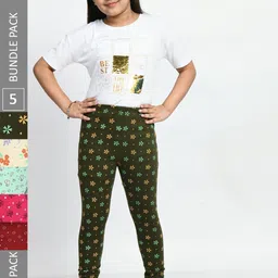 BAESD Girls Pack Of 5 Printed Cotton Churidar Length Leggings-image-45