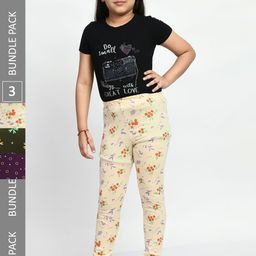 BAESD Girls Pack Of 3 Printed Pure Cotton Super Soft Churidar-Length Leggings-image-84
