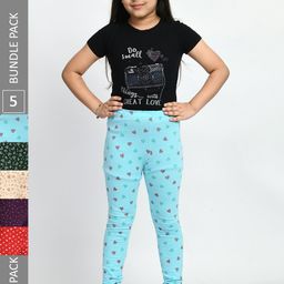 BAESD Girls Pack Of 5 Printed Pure Cotton Leggings-image-89
