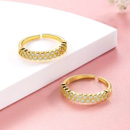 Peora Gold-Plated CZ-Studded Adjustable Toe Rings-image-36