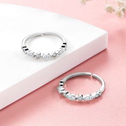 Peora Set Of 2 Silver Plated Cubic Zirconia Studded Toe Rings-88