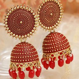 Moedbuille Gold-Plated Dome Shaped Jhumkas Earrings-5
