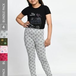 BAESD Girls Pack Of 4 Printed Super Soft Cotton Churidar-Length Leggings-image-60